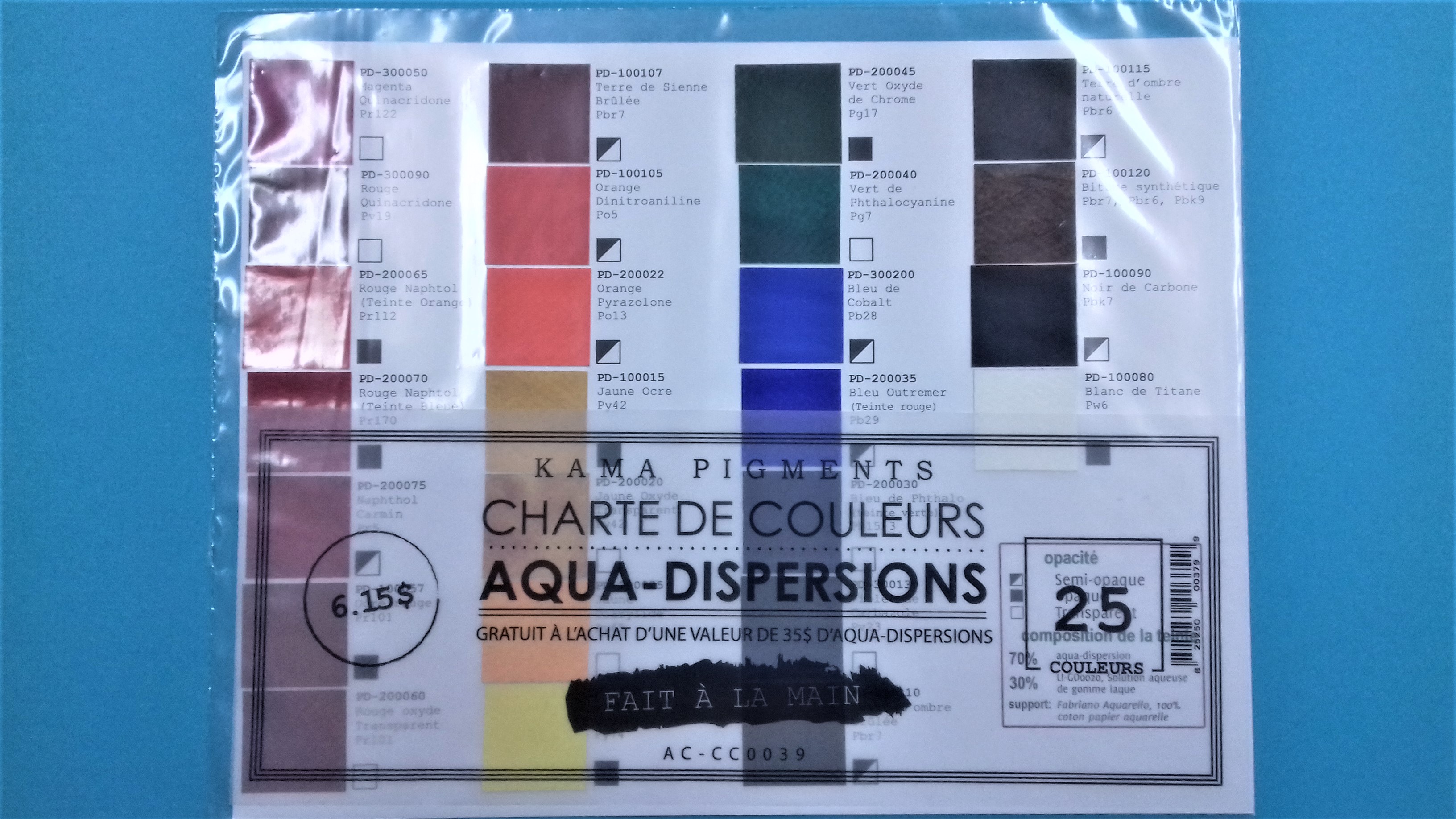 Kama Pigments Charte de Couleurs de Aqua-Dispersions