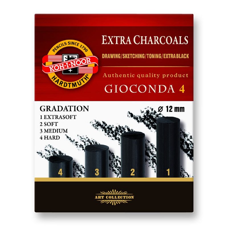 zeichenkohle-extra-reisskohle-schwarz-d-12-mm-sortiert-1-2-3-4-im-4er-set KOH I NOOR Zeichenkohle Reißkohle GIOCONDA 12 mm - sortiert 1/2/3/4 - 4er Set